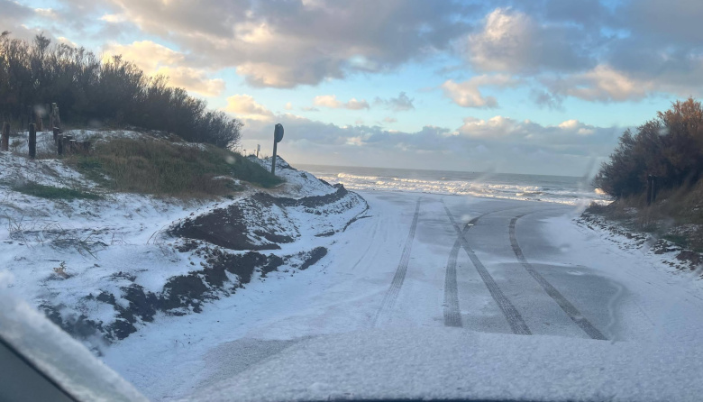 La nieve cubrió el interior del distrito y el graupel sorprendió a vecinos de Necochea y Quequén